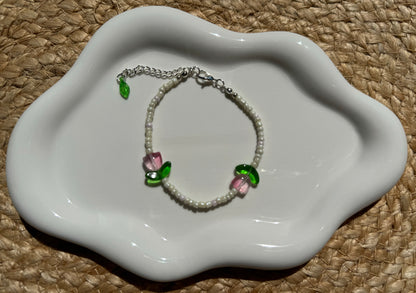Pink Tulip Beaded Bracelet